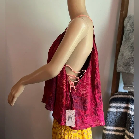 NWT $78 Free People | Casual Tank in Red | Cool Cut Out Sides for Lightweight - Picture 2 of 8